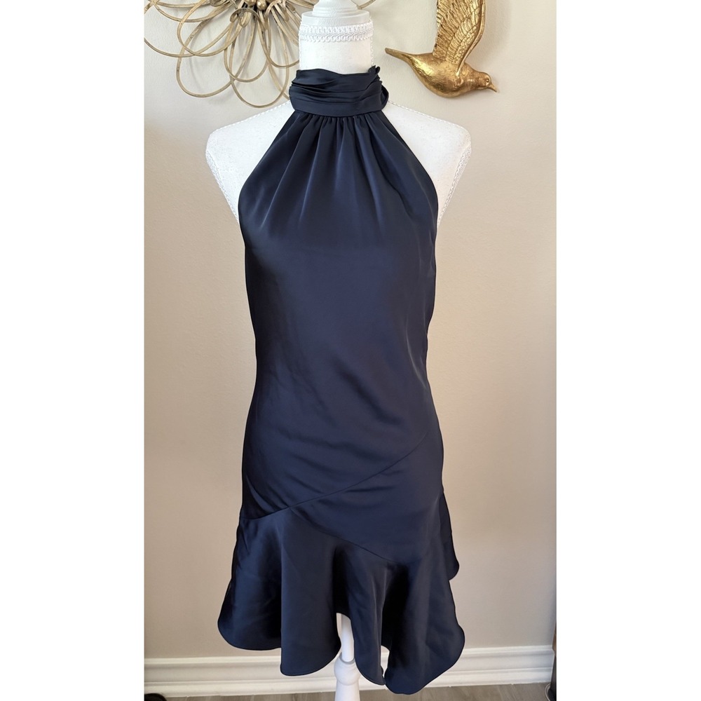 Ramy Brook Nari Asymmetric Flounce Halter Mini Dress Black Size 4 $495